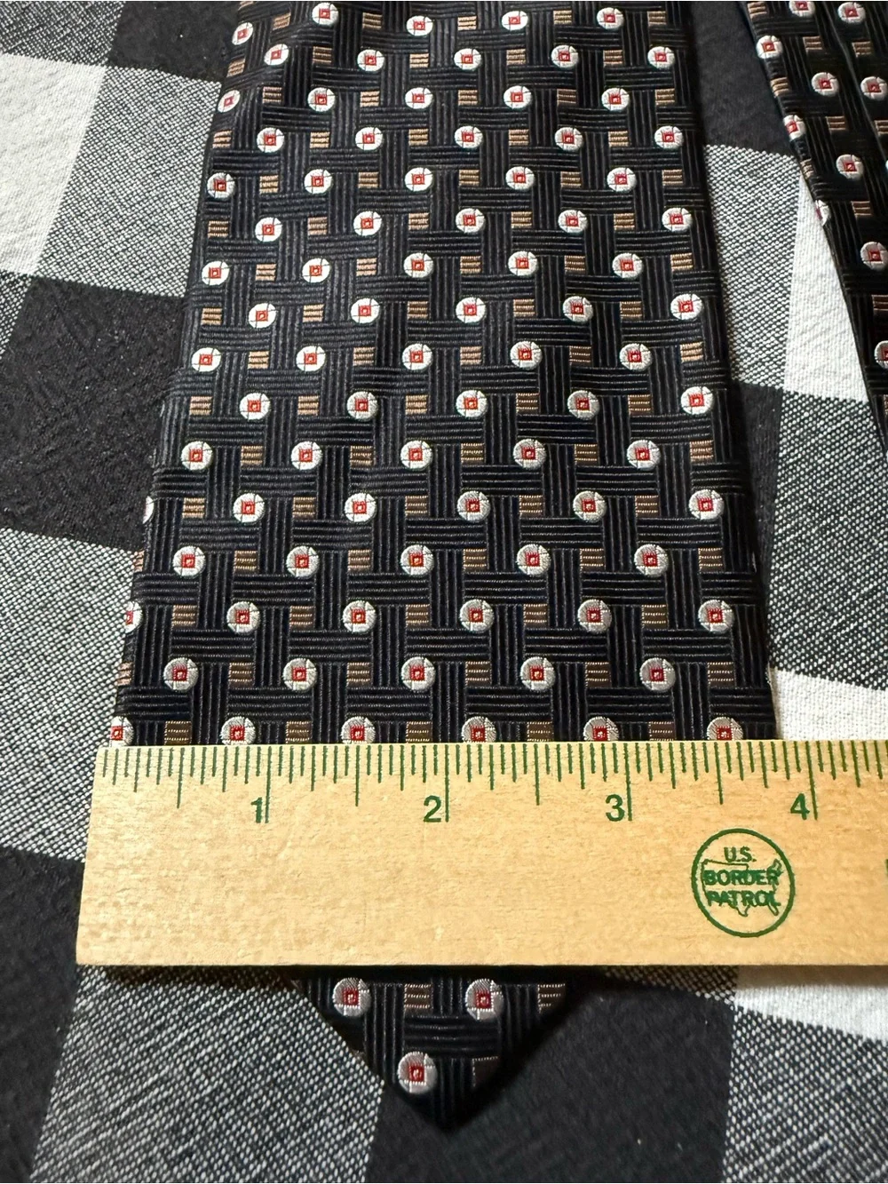 Geoffrey Beene Black Tie with Red and White Dot Squares